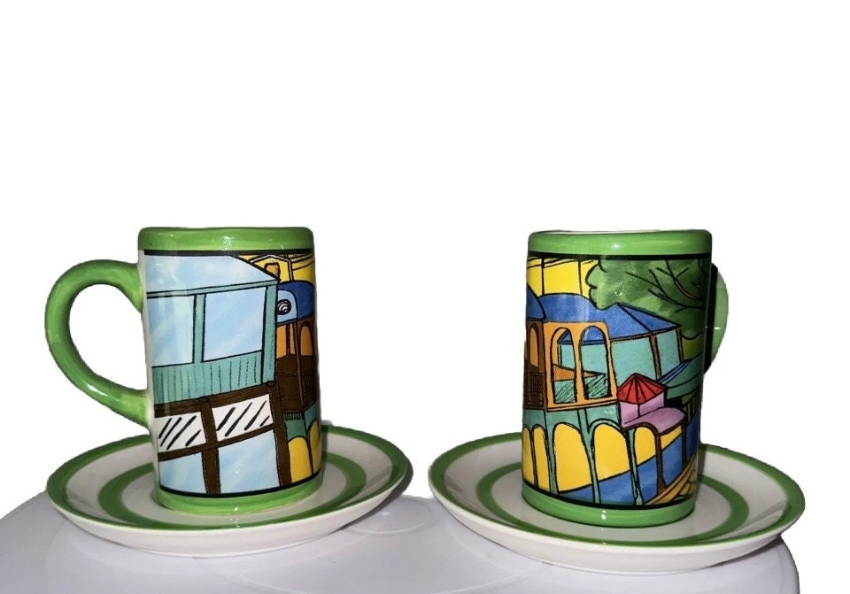 Bangalow township - brand New - tall coffee cups with matching saucers