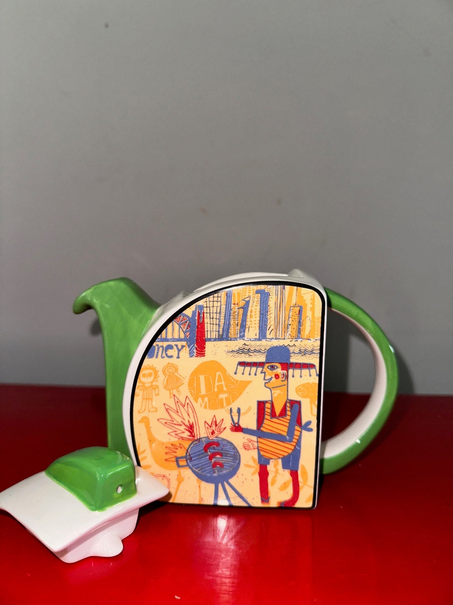 Aussie BBQ Teapot Clarice Cliff style NooroMason China Collectible