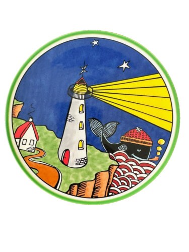 Whimsical Whale Lighthouse Collectible Plate