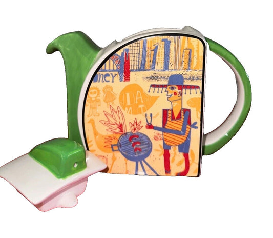 Aussie BBQ Teapot Clarice Cliff style NooroMason China Collectible