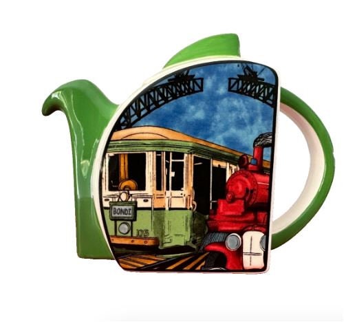 Sydney of Yesteryear Harbour Bridge steam train tram collectible teapot