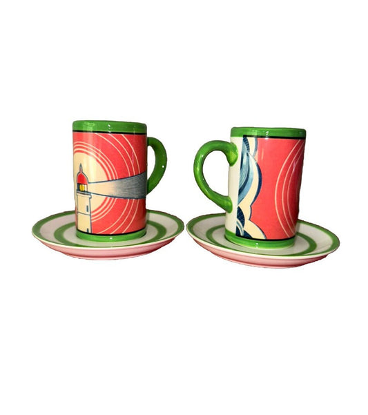 Tsunami lighthouse tall coffee cups with matching saucers